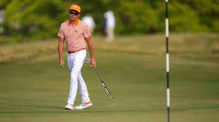 Rickie Fowler reacts after missing a putt on the 10th hole during the final round of the 2023 U.S. Open.